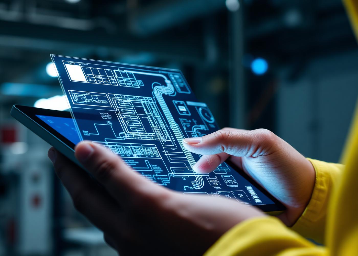 Engineer using digital tablet on a building management system
